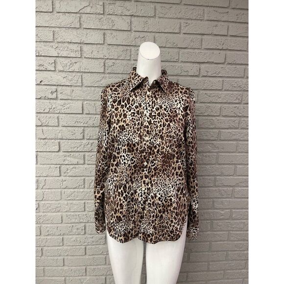 Chaps Women Animal Print Non-Iron Cotton Long Sleeve Shirt Size S - Picture 1 of 7
